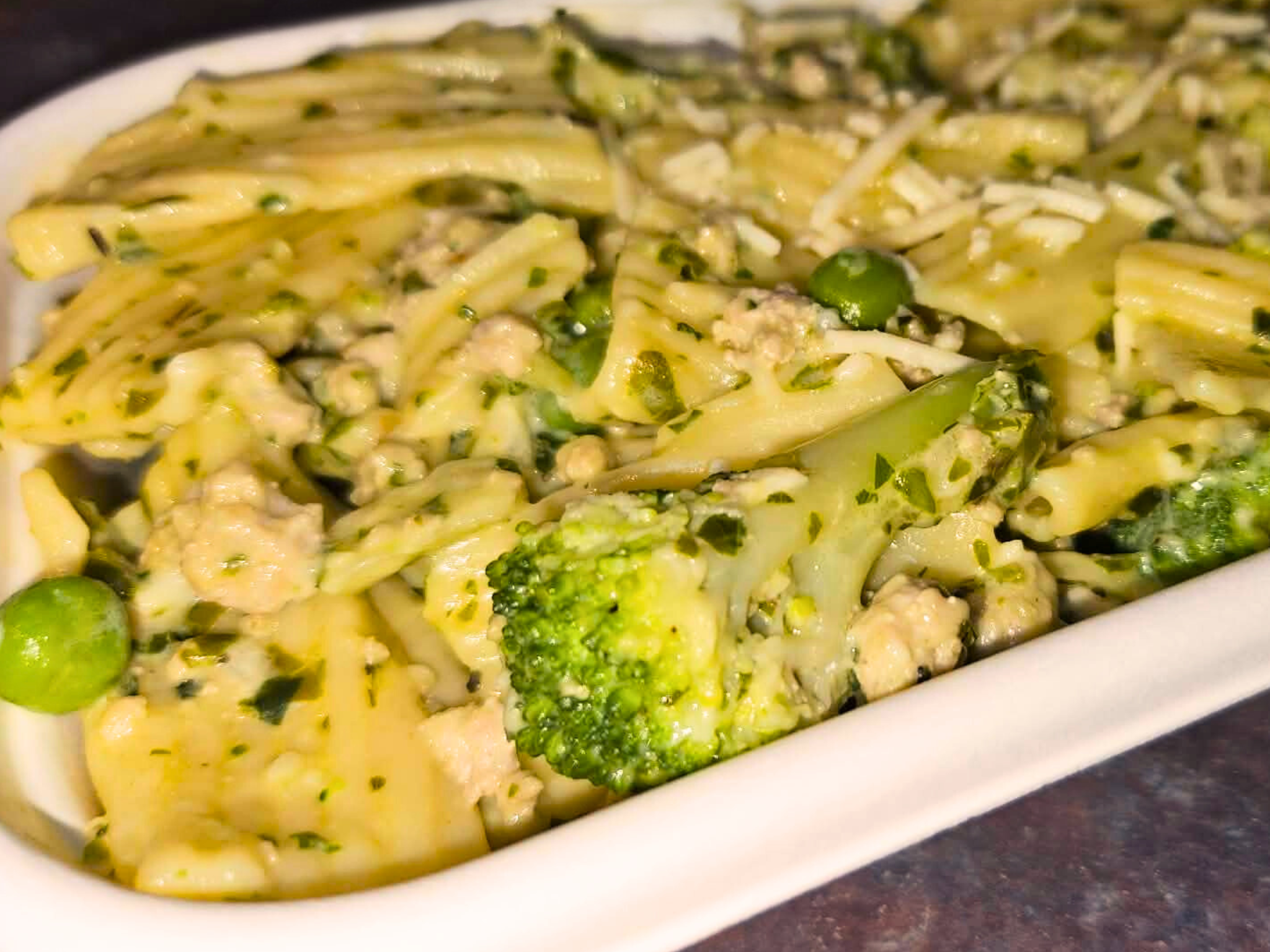 Chicken Pesto Pasta with Broccoli & Peas