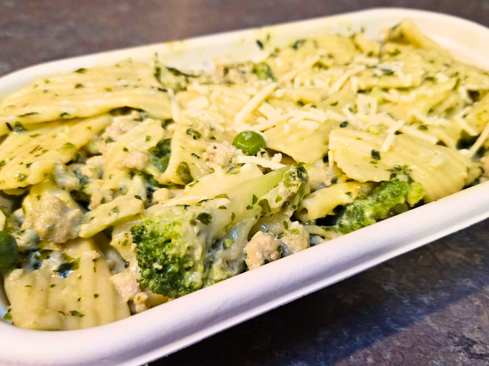 Chicken Pesto Pasta with Broccoli & Peas