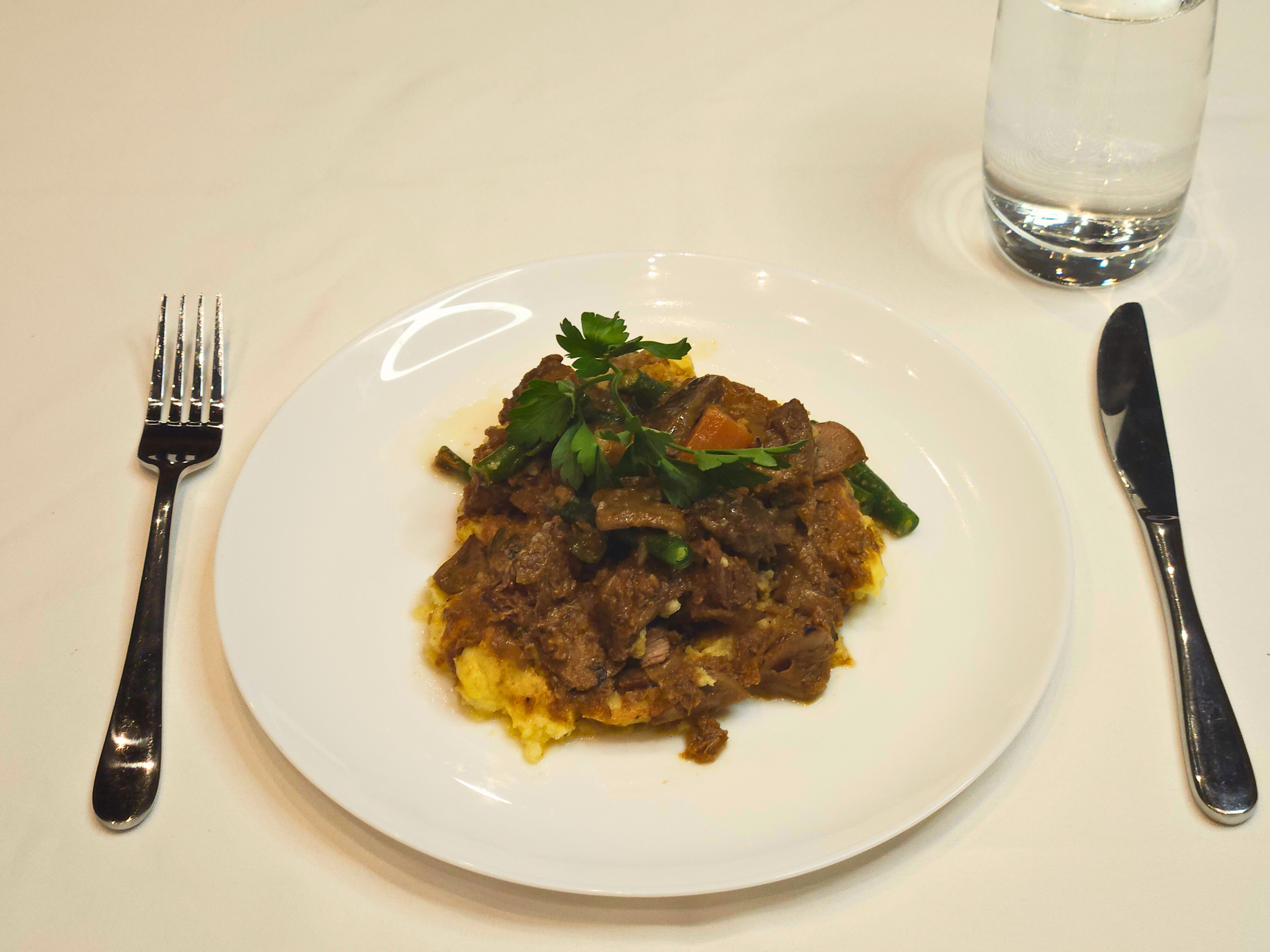 Steak and Ale Ragu with Pumpkin mash and Seasonal Vegetables