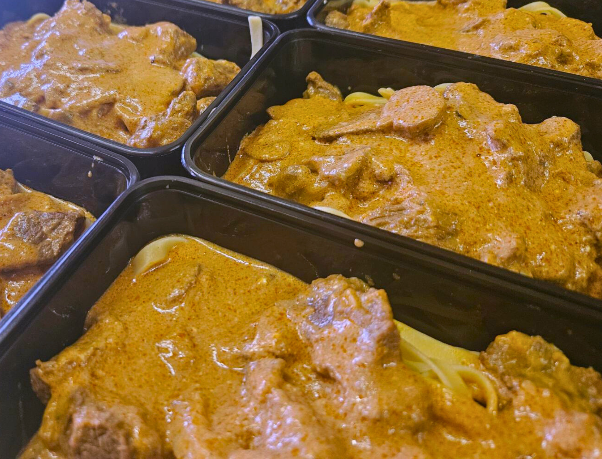 Beef Stroganoff served with Fettucine