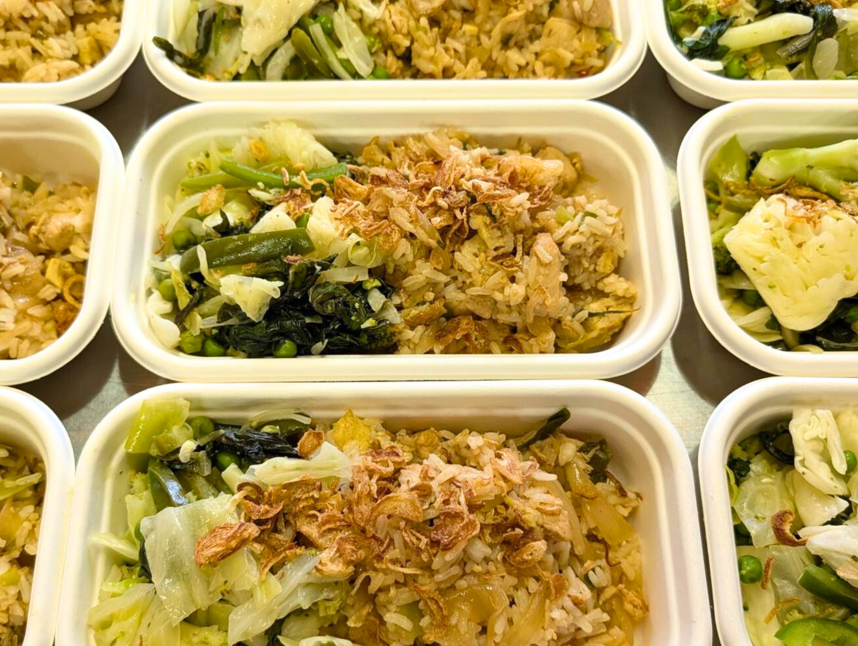 Nasi Goreng with chicken and wilted greens